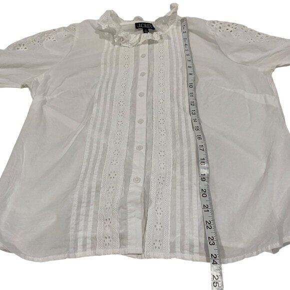 J. Crew Eyelet-Trim Ruffle Button Up White Shirt Size M - Picture 9 of 9